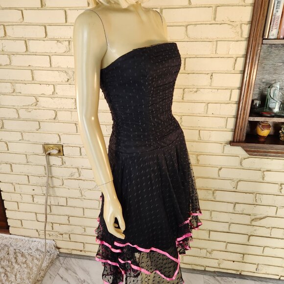 Euc Cache Womens Black Lace Strapless Dress Asymmetrical Size 6 - Picture 4 of 6